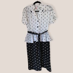 Vtg 80s KR of NY Dress Grandmacore‎ Secretary Librarian Black Polka Dot Retro M